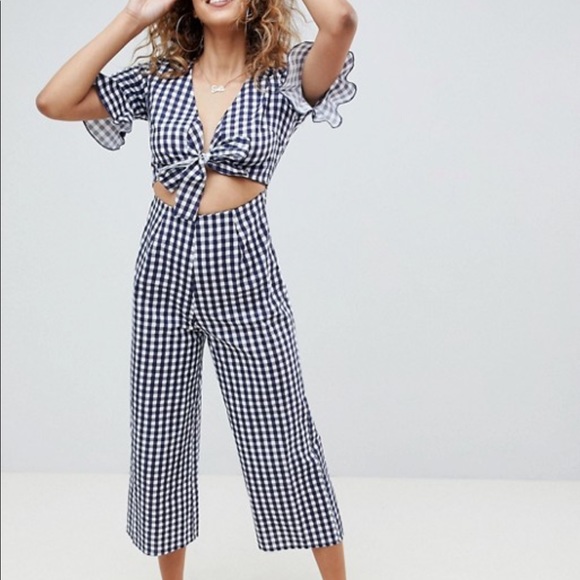 ASOS Pants - Asos linen gingham jumpsuit cut out detail 12